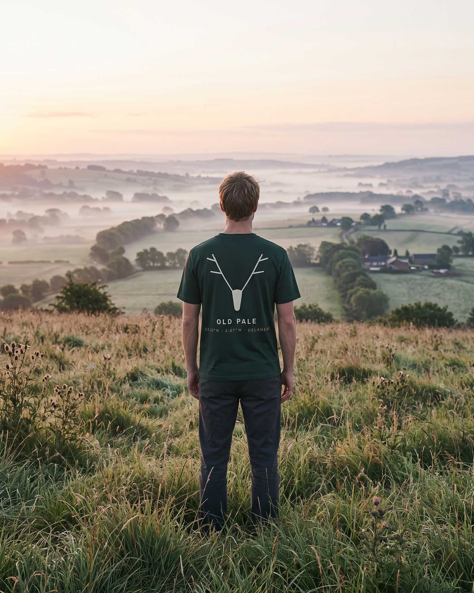 Looking out from Old Pale across the misty Cheshire Plain at dawn